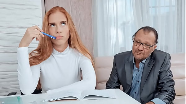 Dumb Russian Redhead Taking Care of Old Teacher’s Grades To Pass Exam