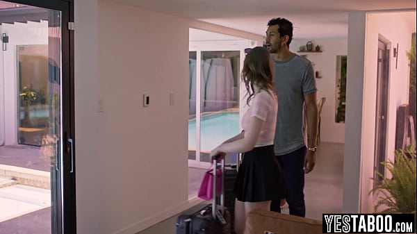 Petite teen and her BBC BF invite the horny host for a threesome