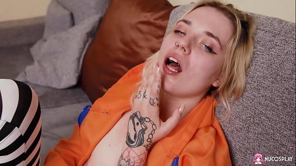 Hot blonde Angelina sucks a cock and gets it stuffed into her shaved pussy.