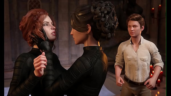 Two hot milfs have a threesome with a big dick (Full game in bio)